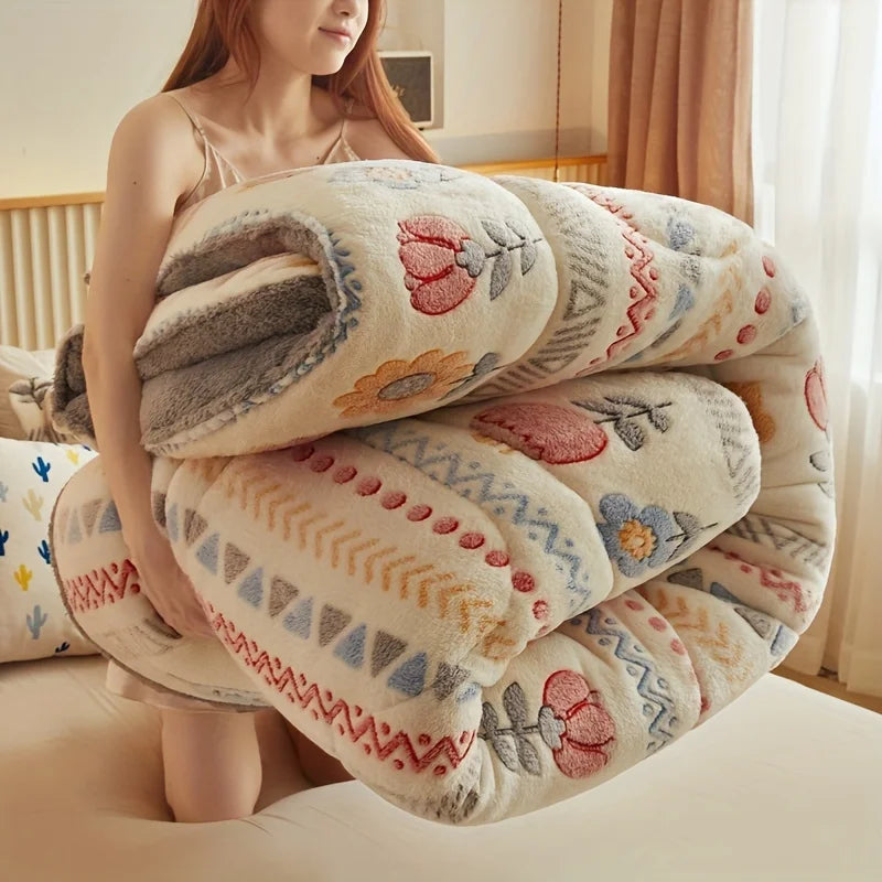 Thick Winter Flannel Fleece Comforter – Warm, Anti-Pilling Bed Blanket, 3 Sizes