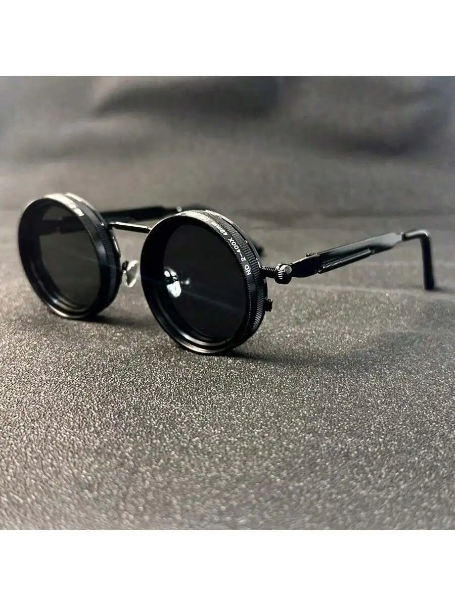 Men's Retro Spandex Rotating Steampunk Sunglasses — Alloy Frame Black & Gray Gradient