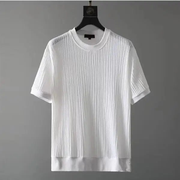 Men's Elastic Pleated Short-Sleeve & Nine-Point Pants Set – Breathable Summer Suit