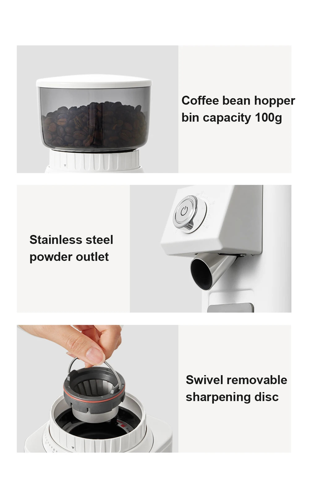 Couplux Electric Coffee Grinder – Precise Grinding with Detachable Funnel Stand 220V