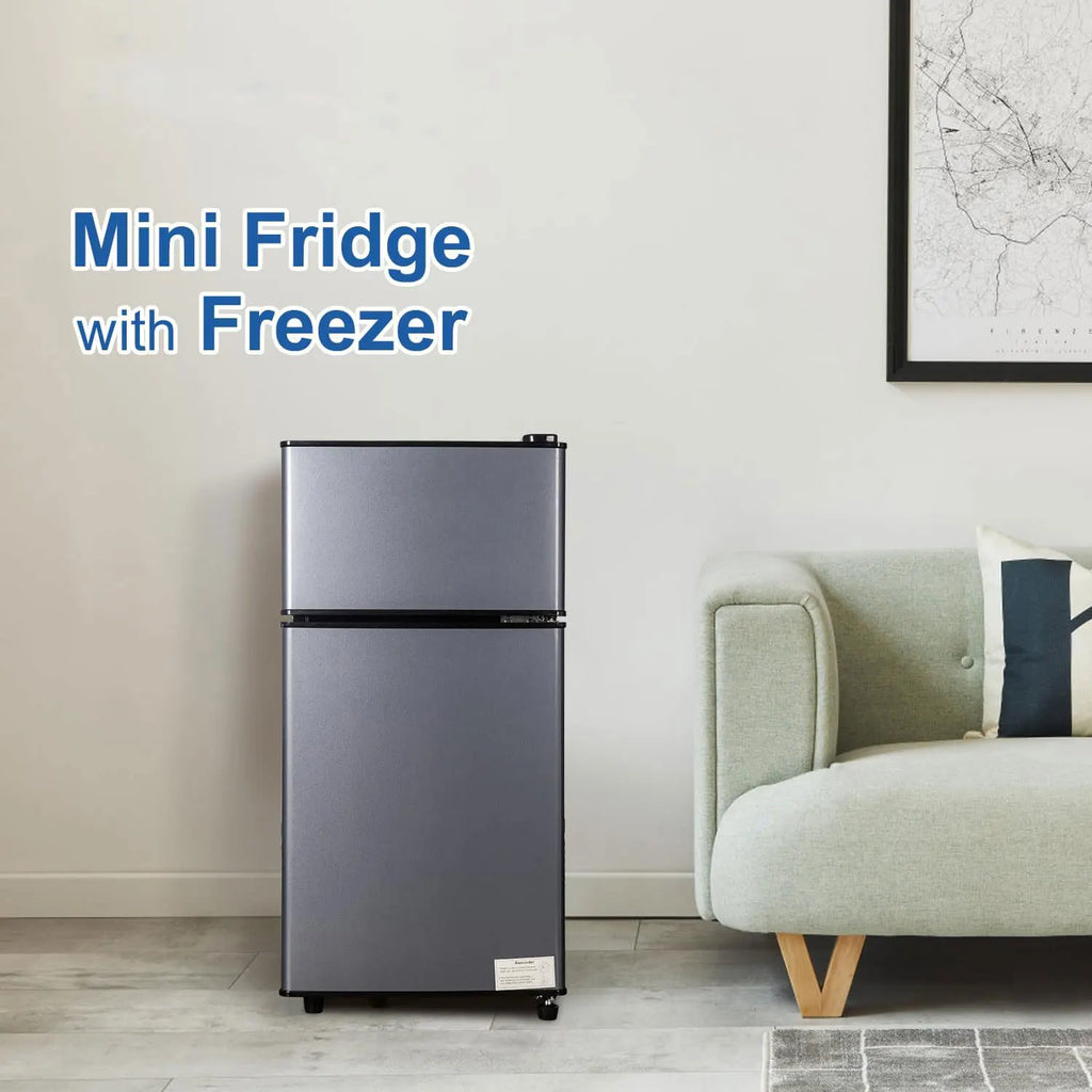 Mini Fridge with Freezer — 2.9 Cu Ft Double Door Small Fridge, Energy Saving, Low Noise, 7-Level Adjustable Thermostat