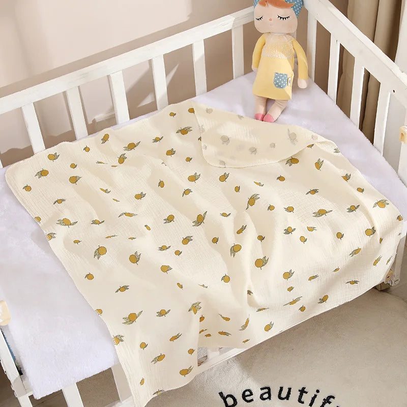 Cartoon Print Cotton Muslin Baby Swaddle Blanket – Soft Breathable Newborn Receiving Blanket