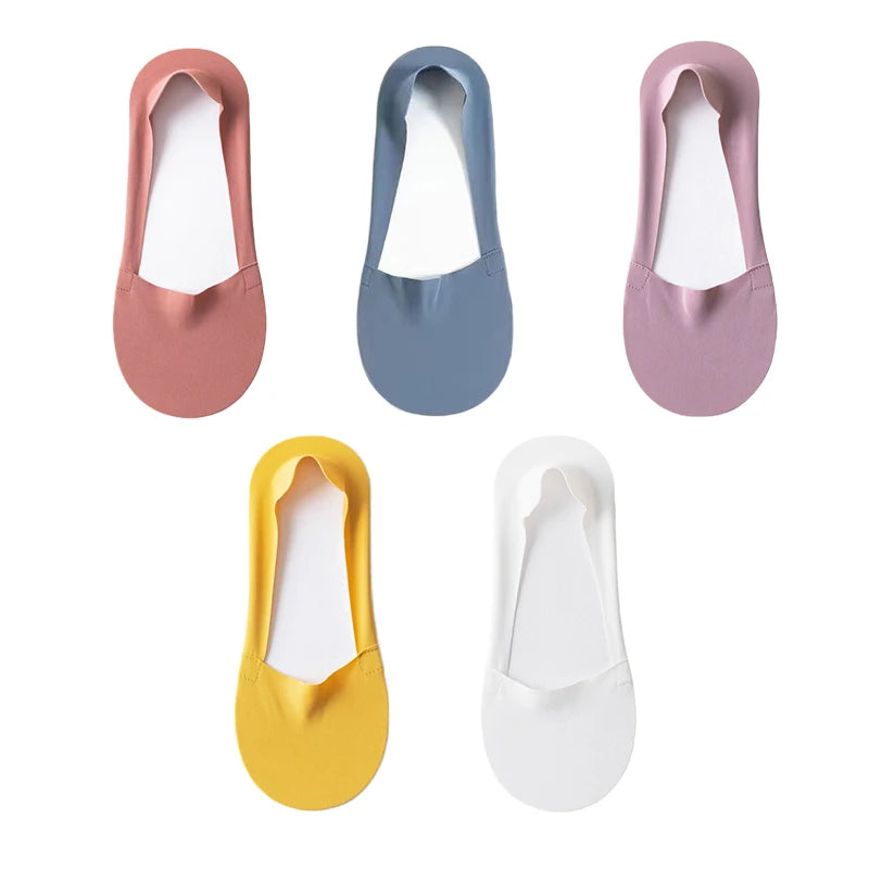 Women's Cotton No-Show Socks – Silicone Grip, 5 Pairs