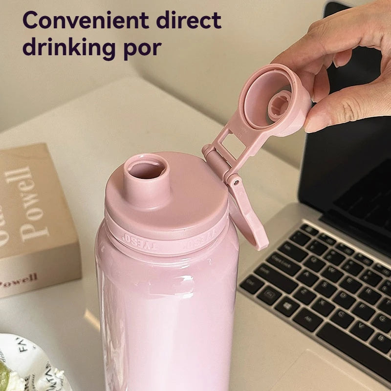 TYESO 304 SS Vacuum Thermos Bottle – Wide Mouth, Leakproof, 6–12Hr, 600–1200ml, 10+ Colors, Optional Cup Bag