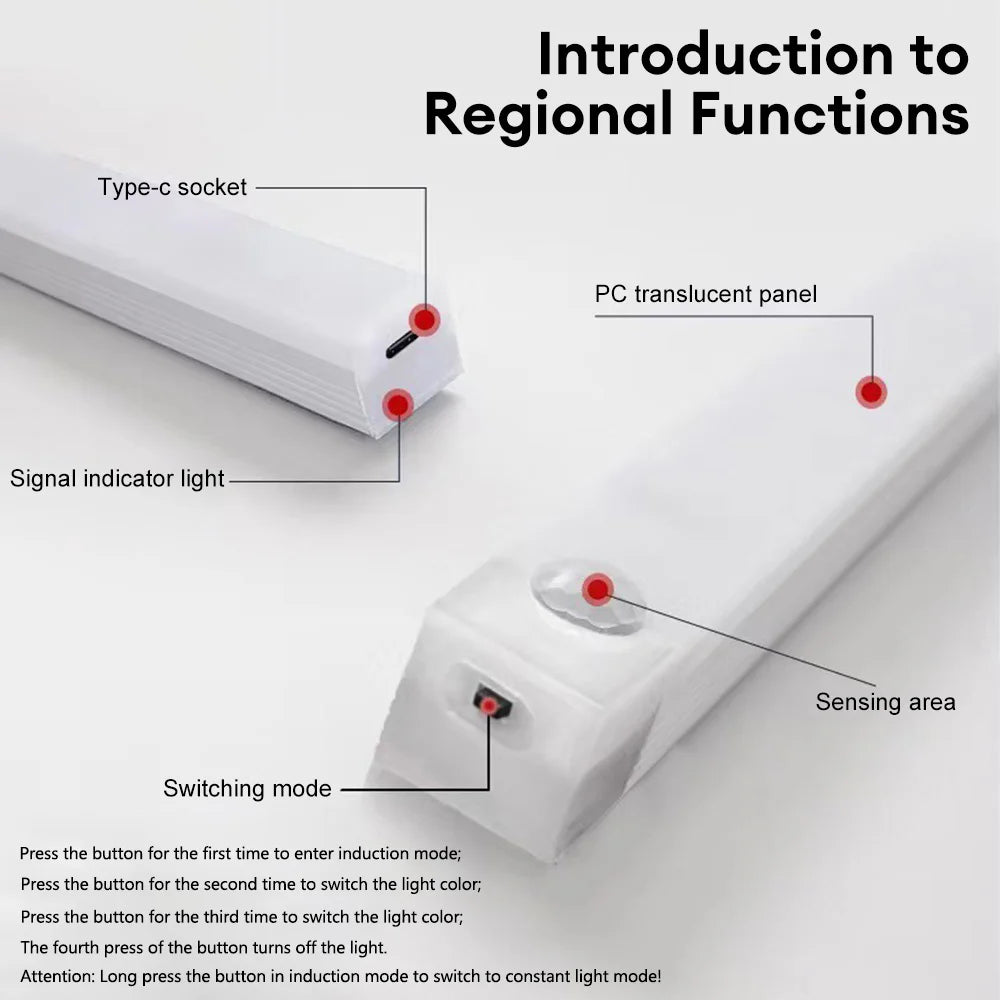 Motion Sensor LED Night Light – USB-C Rechargeable, 3 Color Temps, Wireless Cabinet & Staircase Lamp