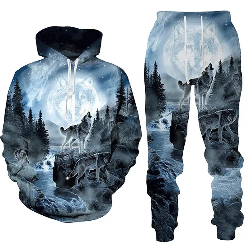 Men's 3D Tiger Print Hoodie & Pants Tracksuit Set – 2-Piece Sportswear