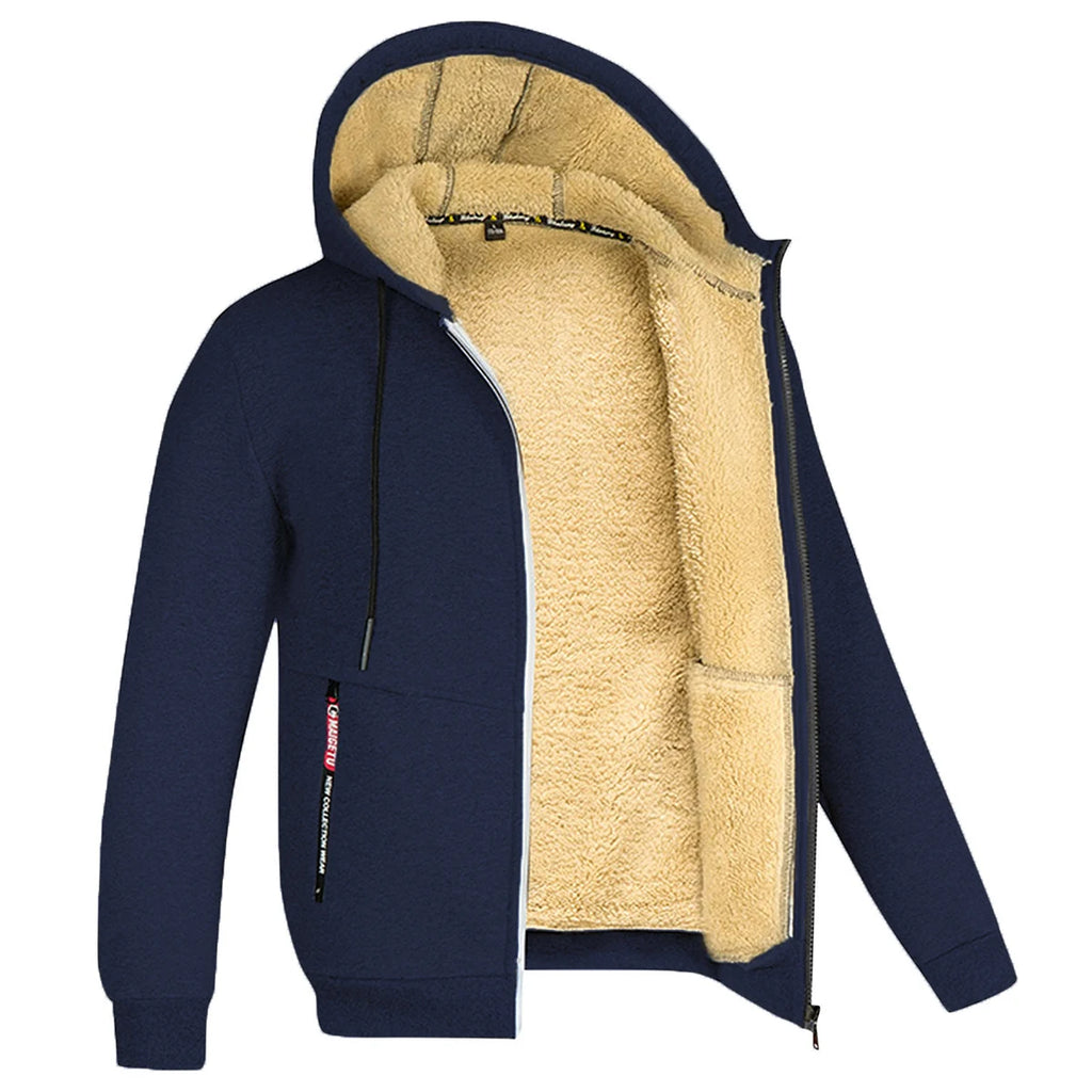 Men's Camouflage Fleece Hooded Zip Jacket – Thick Streetwear Coat for Autumn & Winter