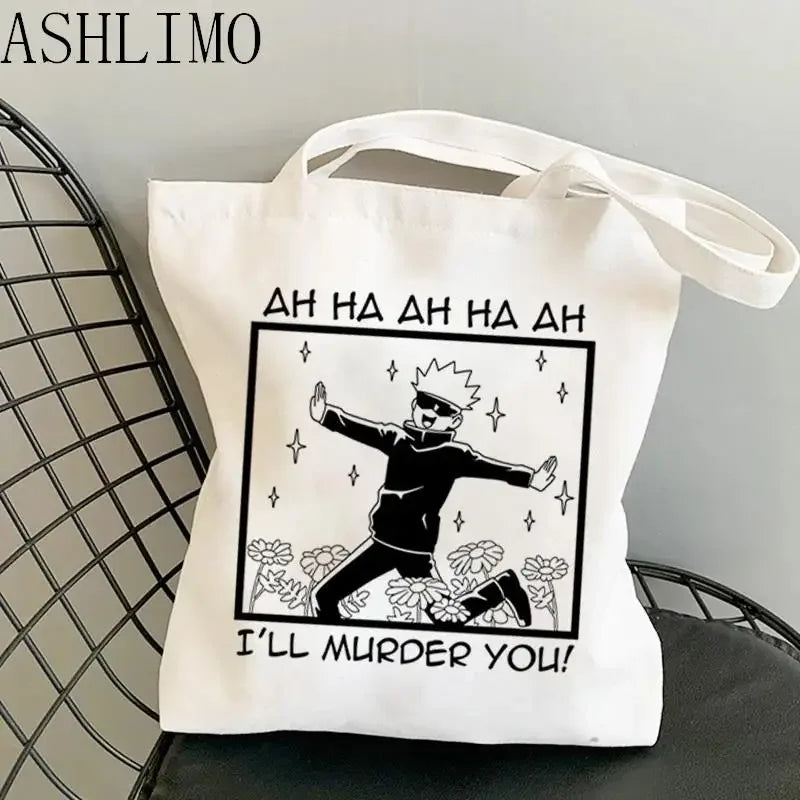 Jujutsu Kaisen Anime Canvas Tote Shopper Bag – Large Reusable Shoulder Bag for Women