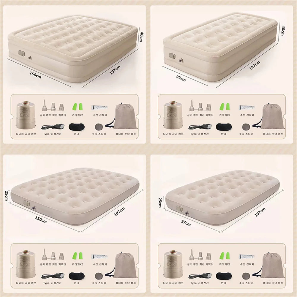 Camping Inflatable Mattress with Built-In Pump – Thickened Tent Sleeping Pad, Picnic & Travel Air Mat