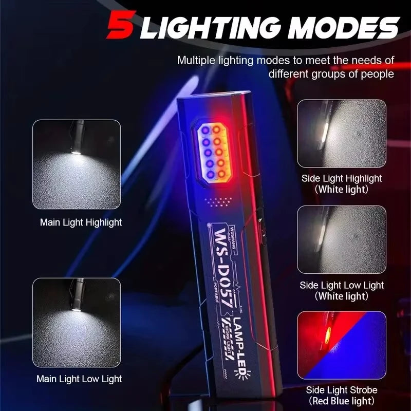 550 Lumen EDC USB-C Flashlight – COB Side Light, Red & Blue Modes, Pen Clip Outdoor Torch