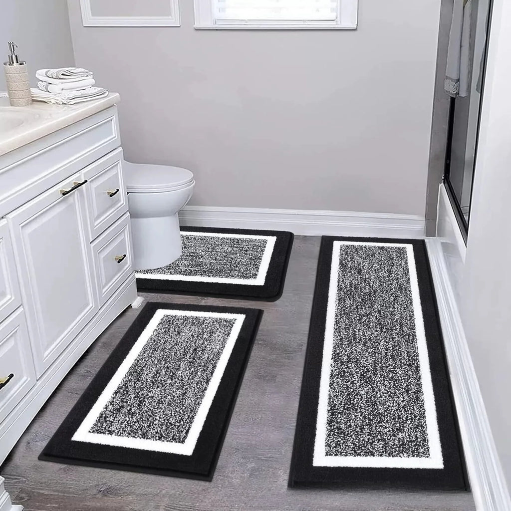 Washable Microfiber Bathroom Rug Set – 3-Piece Non-Slip Absorbent Bath Mats with U-Shaped Toilet Mat, 8 Colors