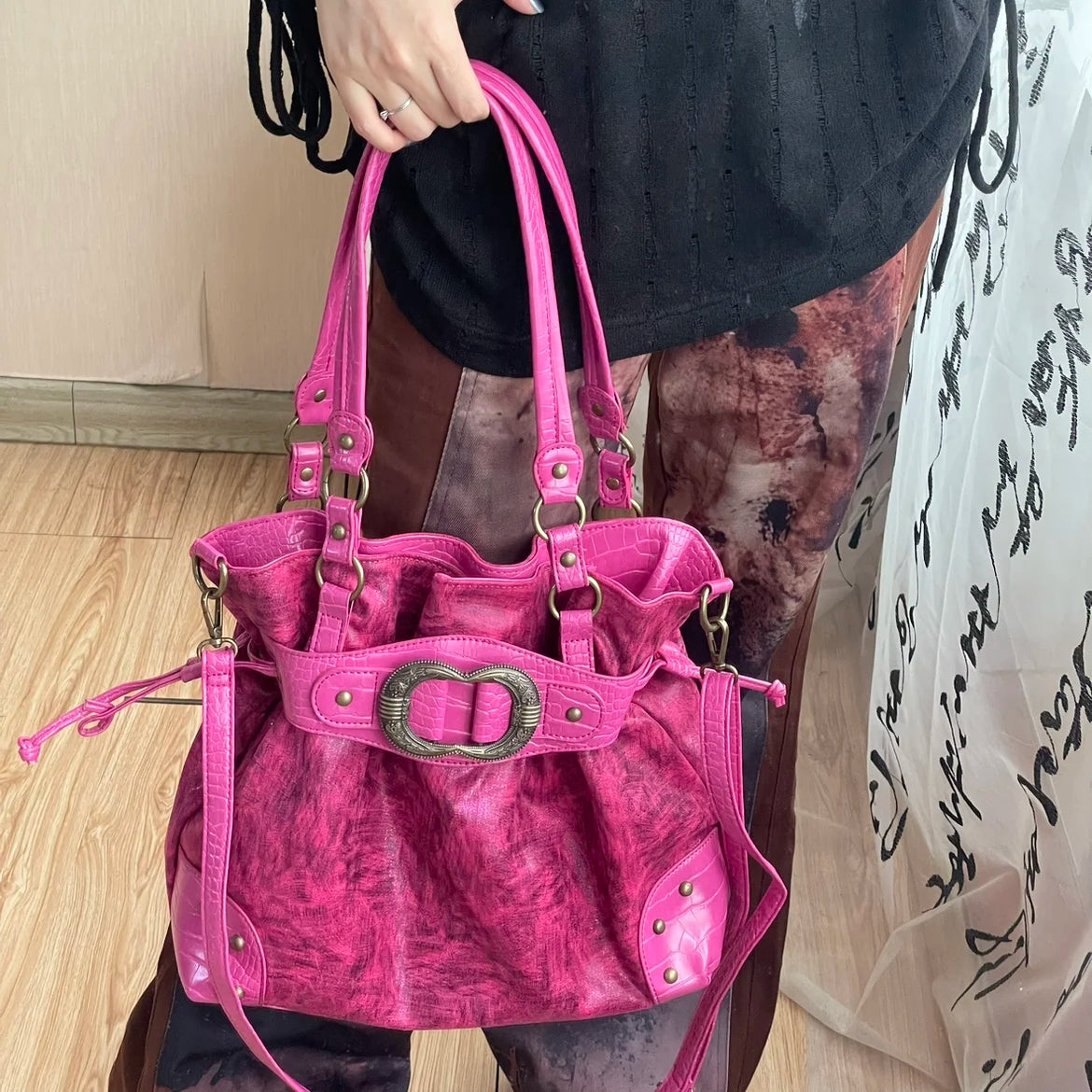 ABQP Vintage Distressed Large Capacity Underarm Tote Crossbody Bag – Designer Shoulder Handbag for Women