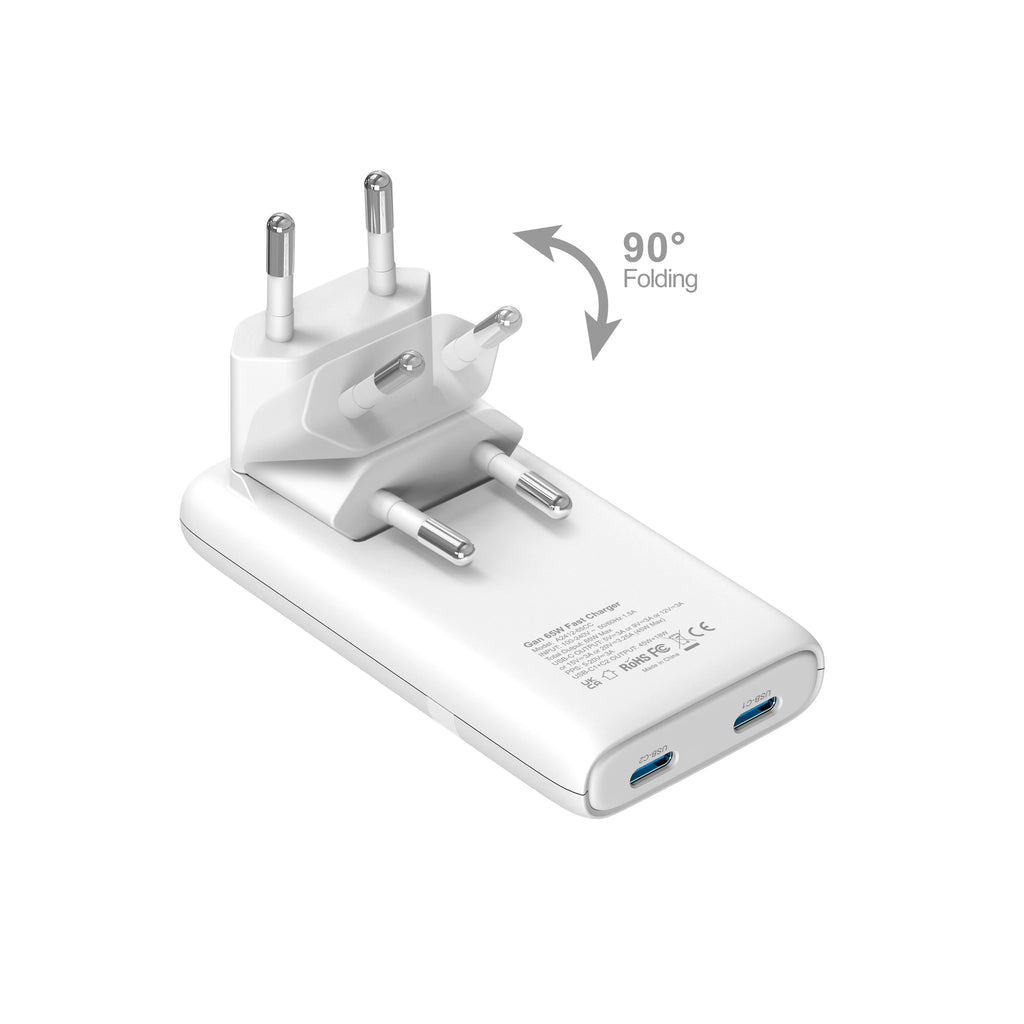 65W Flat GaN USB-C Charger — Ultra-Slim Fast Charging Adapter for Laptop, Phone & Tablet