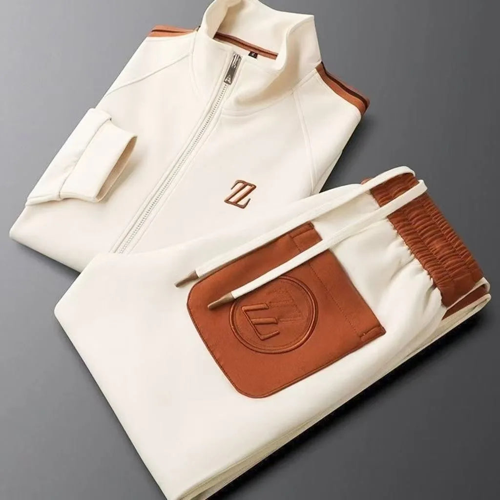 Men's Embroidered Fashion Jacket & Trousers Set – Trendy Sporty 2-Piece Tracksuit