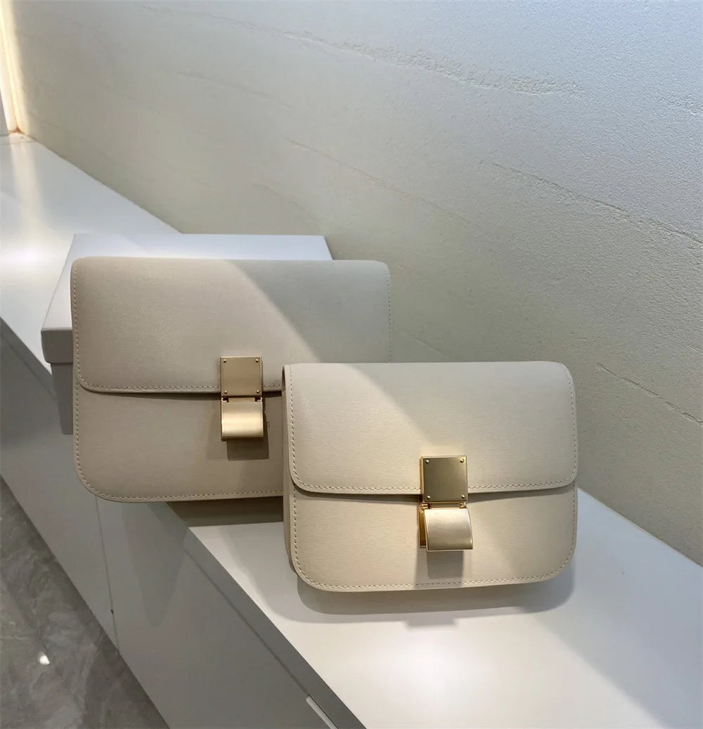 Genuine Leather Square Crossbody Bag – Luxury Designer Small Shoulder Messenger Bag for Women