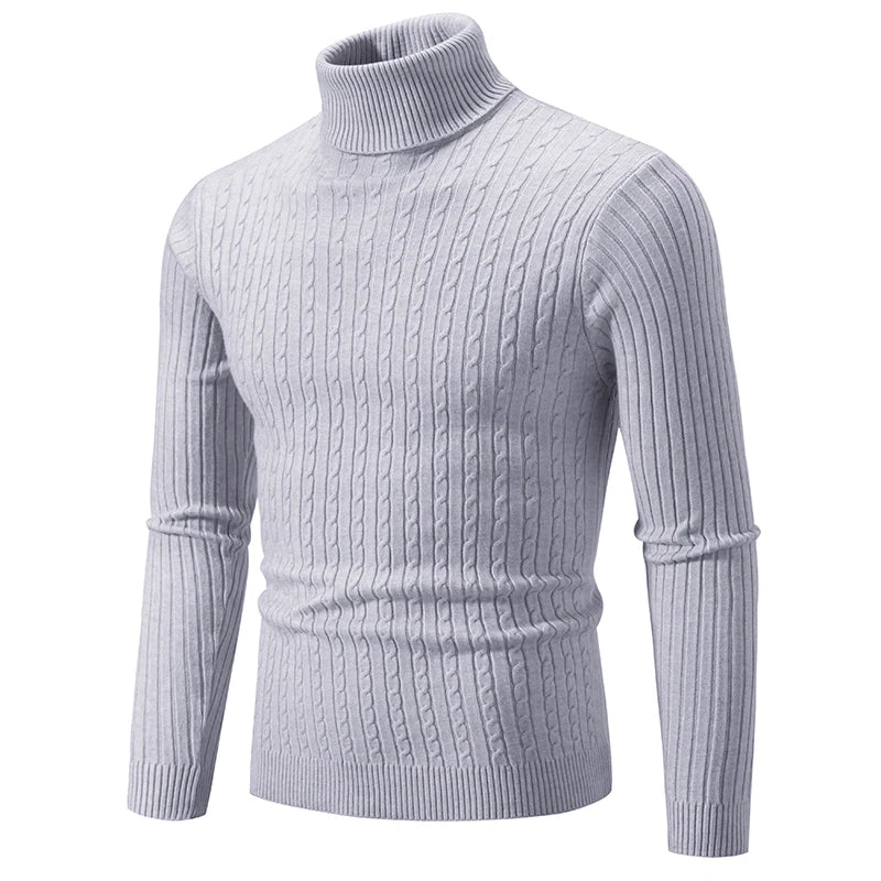 Men's High Neck Turtleneck Knit Sweater — Classic Winter Knitwear