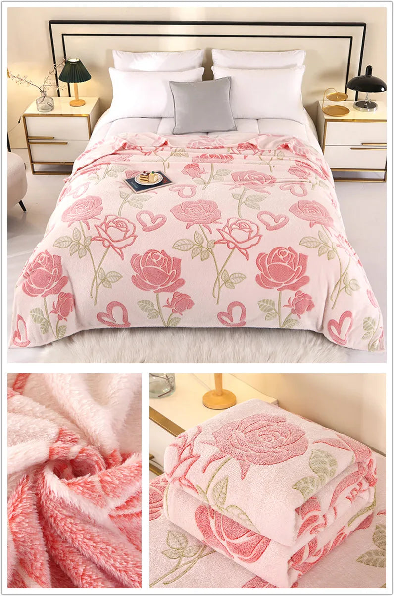 Floral Fleece Blanket – Warm Travel Shawl & Sofa Nap Blanket, Pet-Friendly, 70x100cm