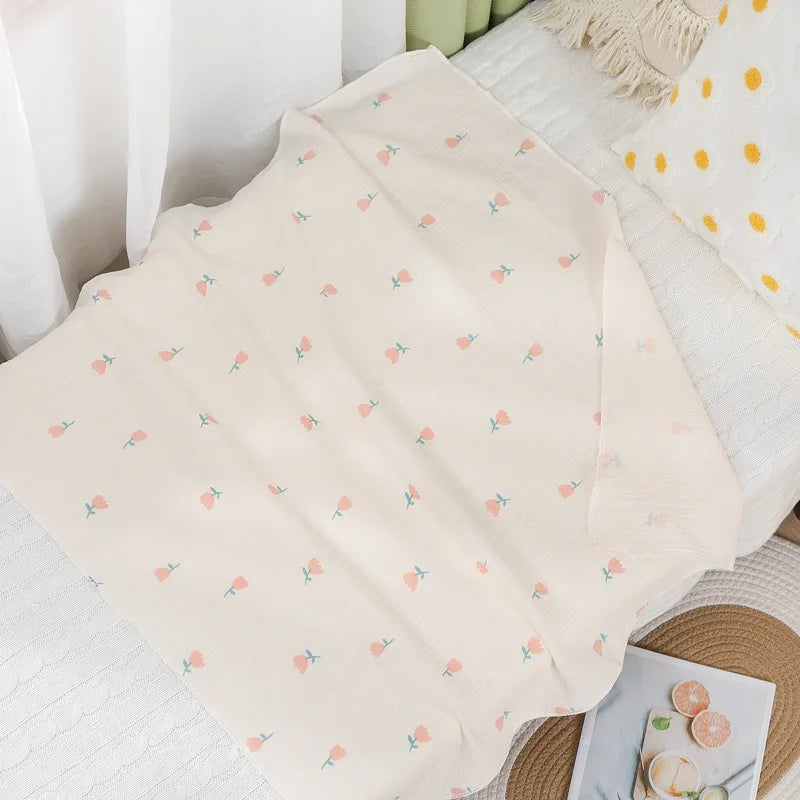 Cartoon Print Cotton Muslin Baby Swaddle Blanket – Soft Breathable Newborn Receiving Blanket