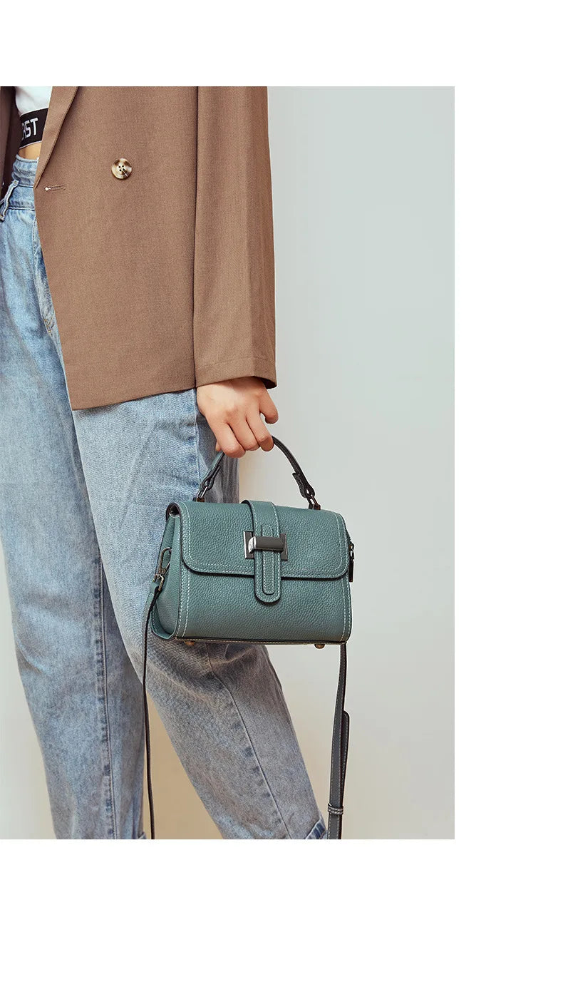 Genuine Cow Leather Square Satchel Shoulder Bag – All-Match Crossbody Messenger Handbag for Women