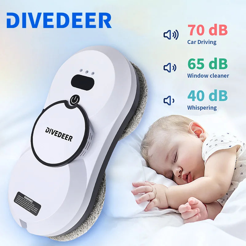 DIVEDEER Window Cleaning Robot – 5600PA Suction, Electric Spray & Fall Prevention Remote Cleaner