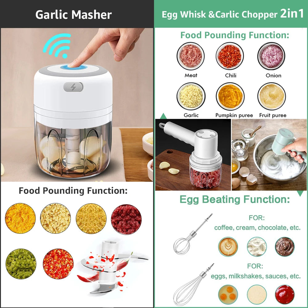 MYVIT USB Electric Mini Food Chopper — 30W Portable Garlic Masher & Vegetable Chopper, 250ml BPA-Free