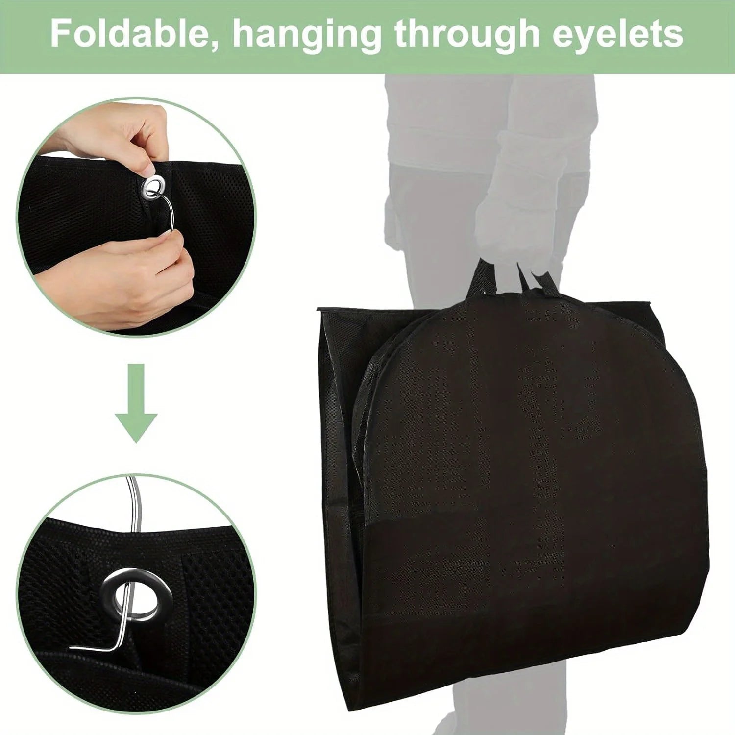Foldable Garment Bag with Zipper — Hanging Suit & Dress Travel Bag with Handles