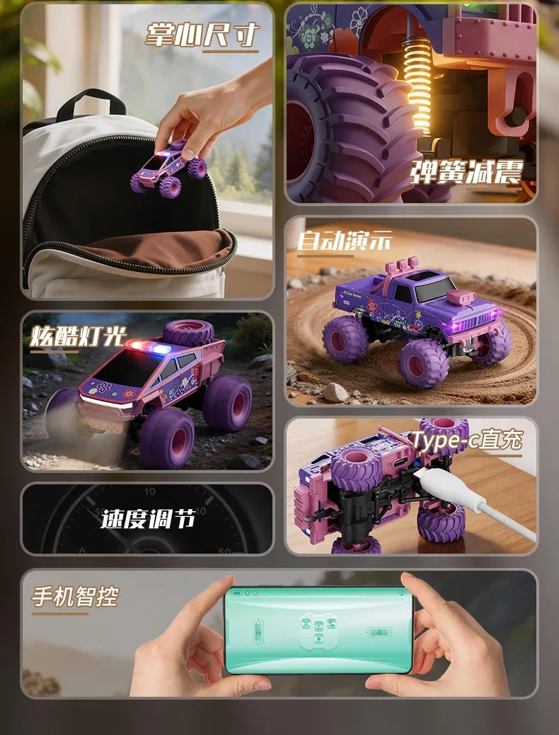 hot model 1:64 mini alloy remote control truck 2.4G four-wheel drive big foot off-road vehicle simulation model children toy car