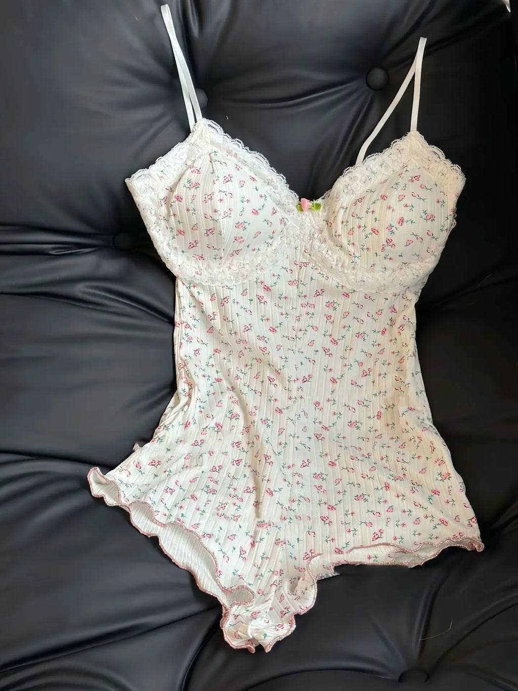 Floral Print Lace Bodysuit – Sleeveless Slim Fit Leotard Romper for Women