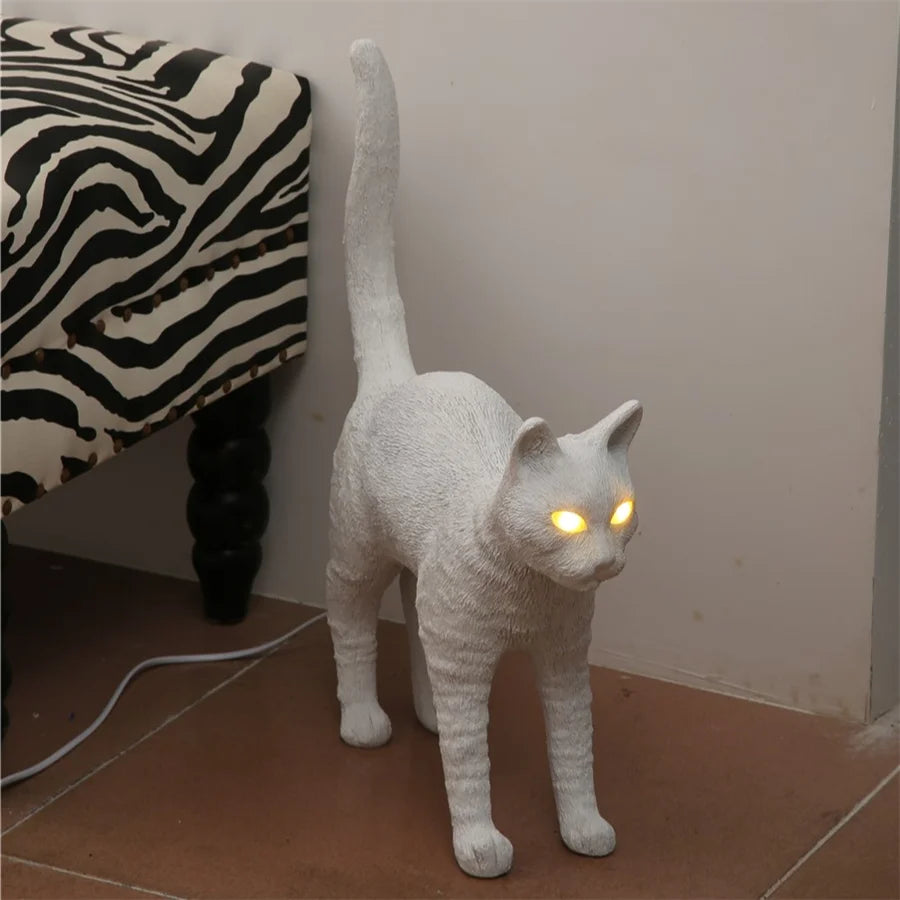 Cat Table Lamp – Resin Sculpture with Light-Up Eyes
