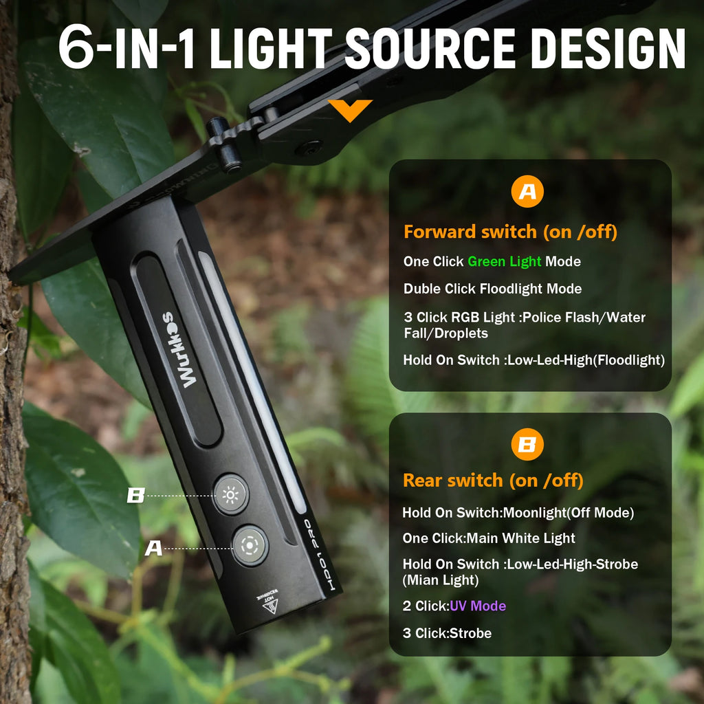 Wurkkos HD01 PRO – 1200 Lumen 4-in-1 Flat EDC Flashlight, White + UV + Green + RGB Side Lights, IP65