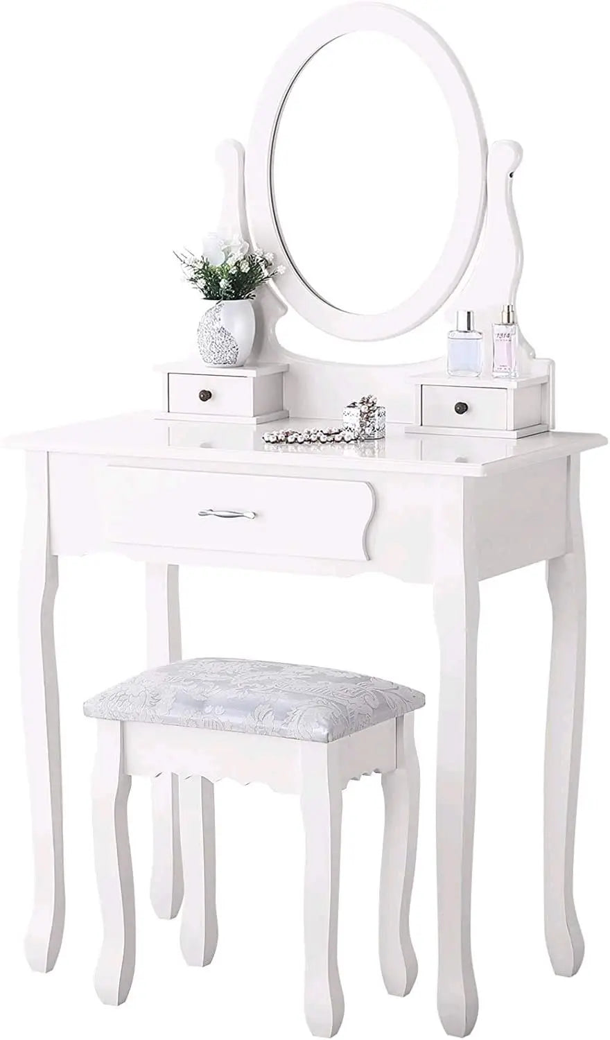 White Vanity Desk with Mirror & 3 Drawers