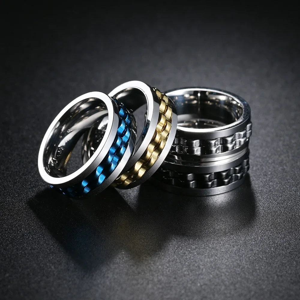 Punk Spinner Anxiety Fidget Ring — Stainless Steel Gear Chain Design for Men & Women