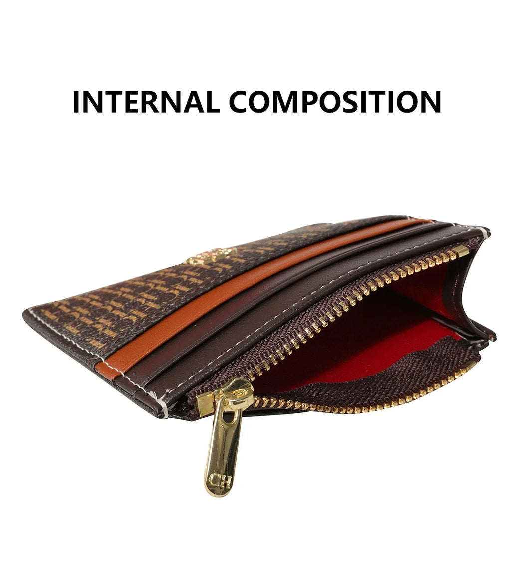 CH Letter Accent PU Leather Card Case Wallet – Elegant Compact Designer Wallet for Women