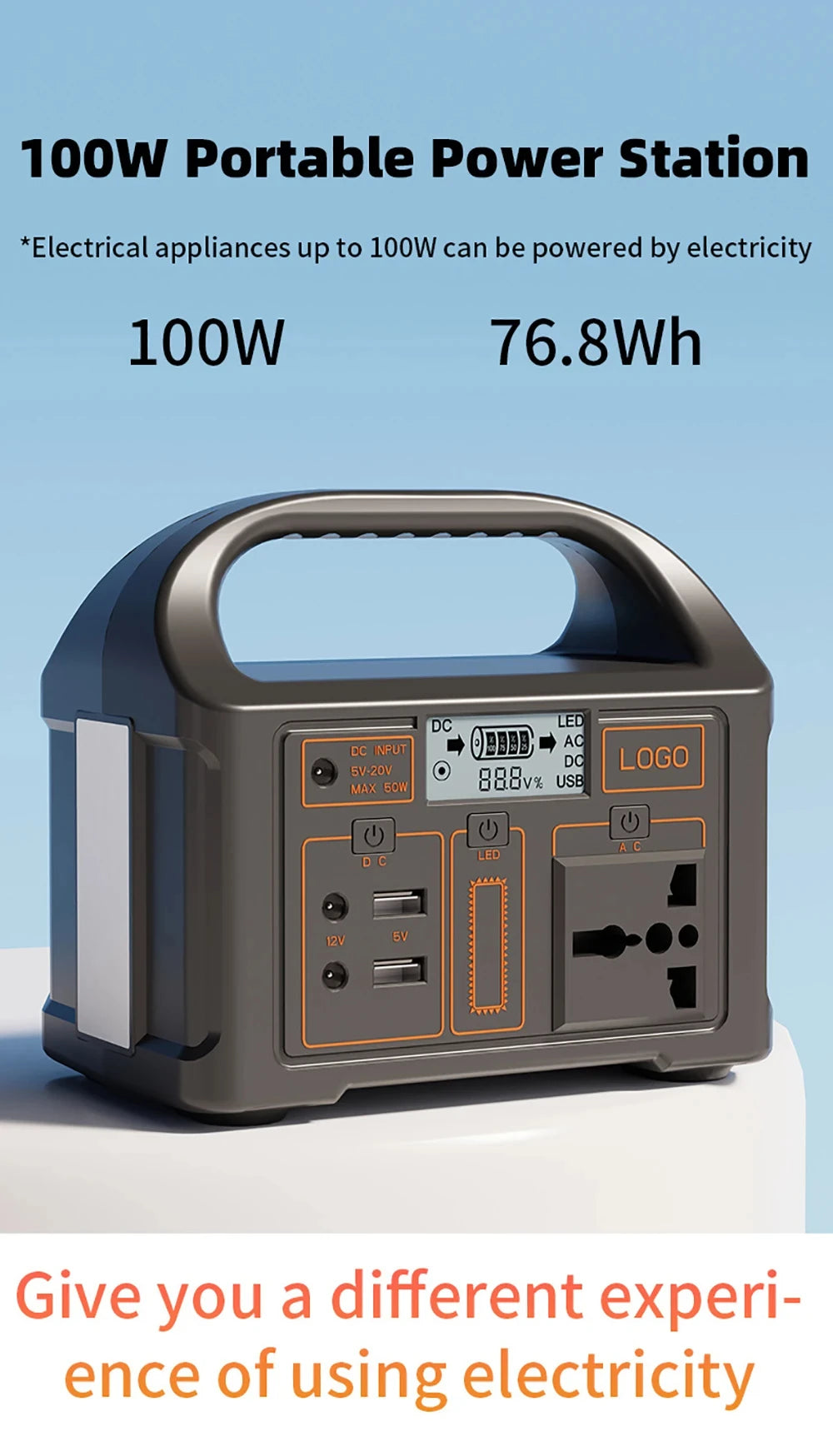 jsdsolar 100W Portable Solar Power Station — AC 110V/220V LiFePO4 Power Bank UPS for Camping & Outdoor
