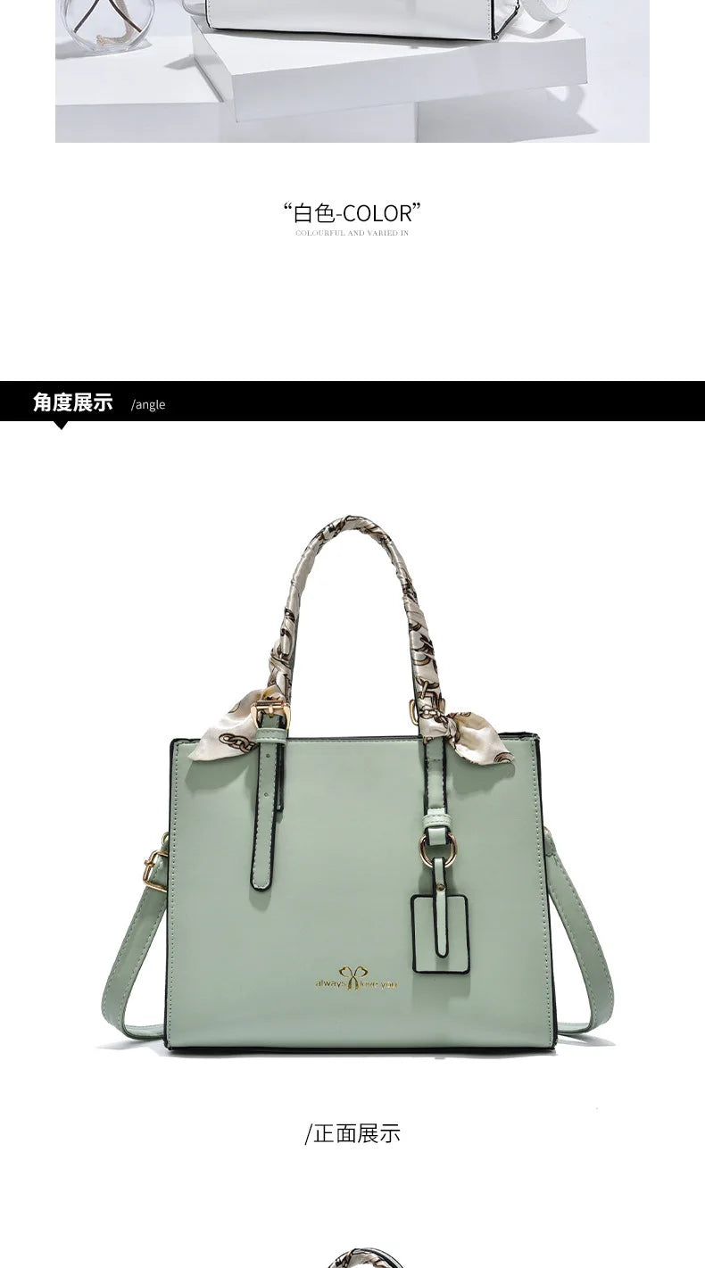 Elegant PU Square Tote Bag – Silk Scarf Crossbody Shoulder Handbag for Women