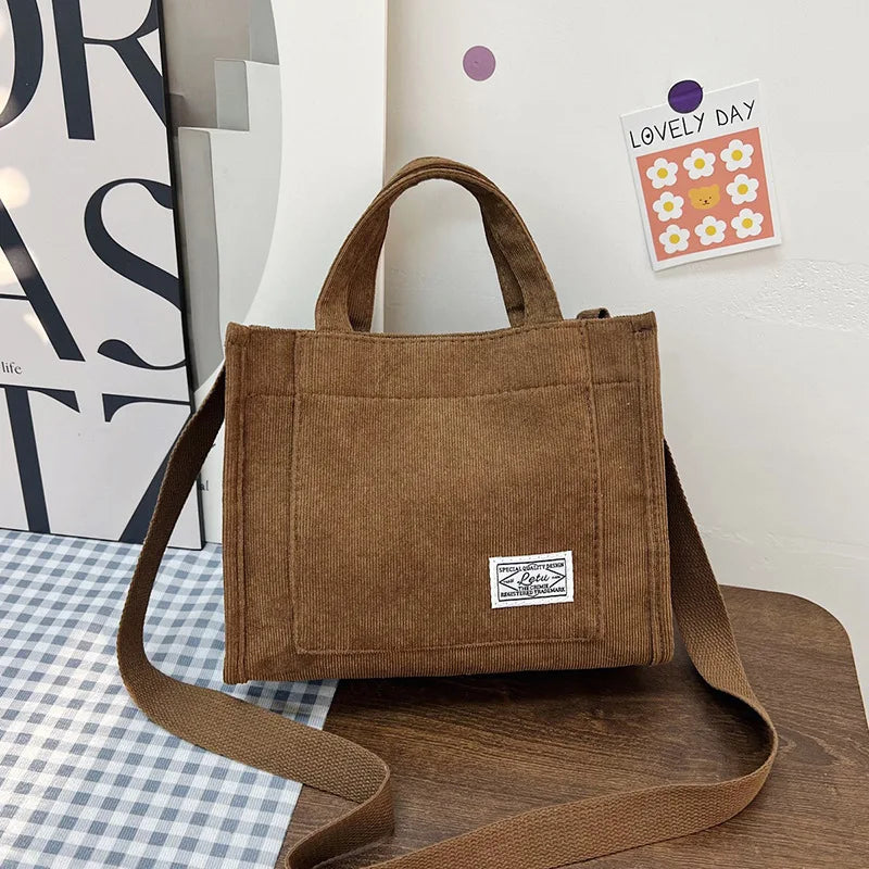 Corduroy Crossbody Tote Bag – Women's Square Casual Shoulder Bag & Travel Organiser