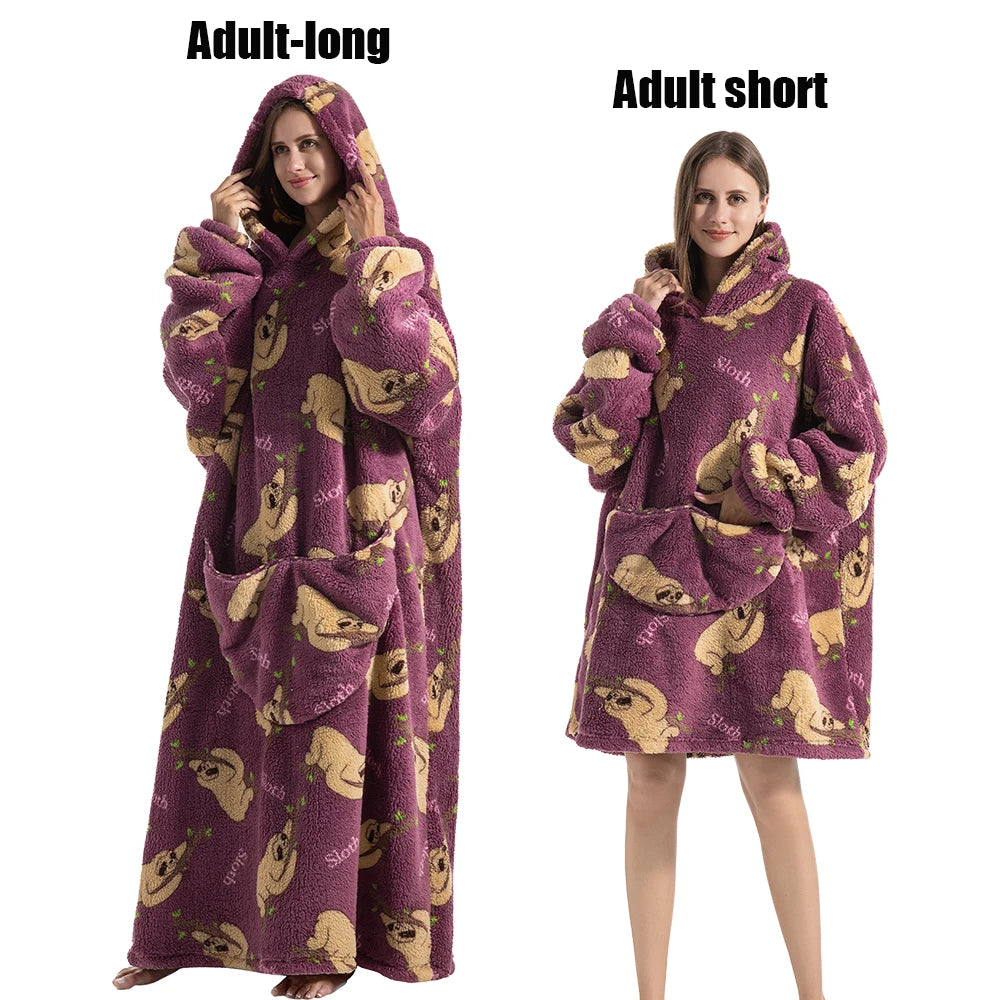 Oversized Wearable Blanket Hoodie – Plush Fleece with Sleeves, Hood & Pocket, 40 Designs
