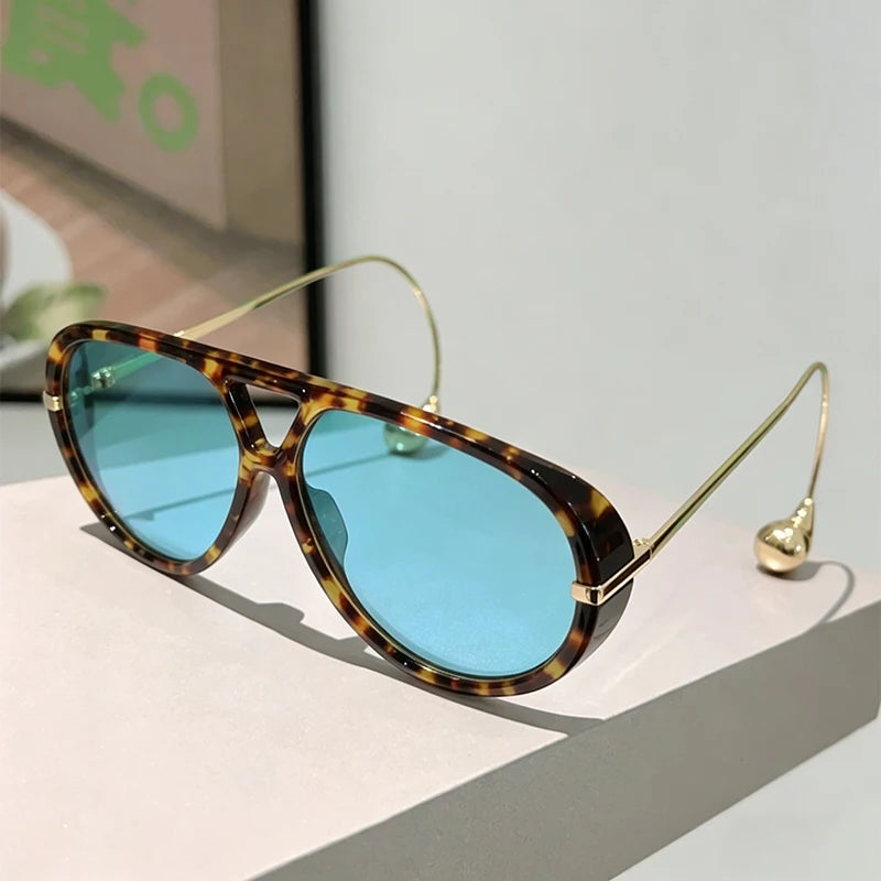 GM LUMIAS Oversized Pilot Sunglasses | Double Bridge Gradient Luxury Designer Shades for Women