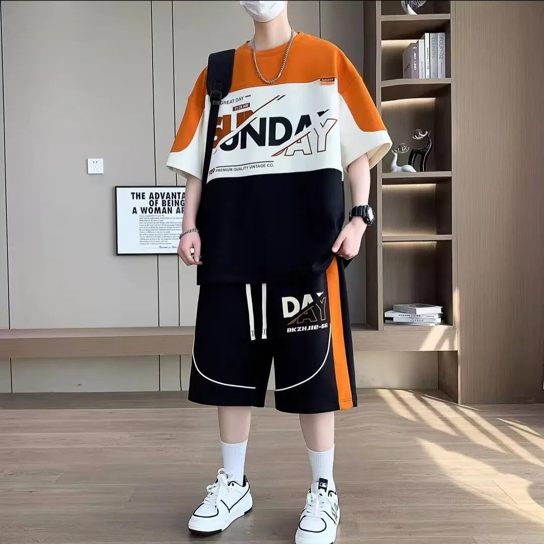 Men's Korean High Street T-Shirt & Shorts Tracksuit – Trendy 2-Piece Designer Set (S–6XL)