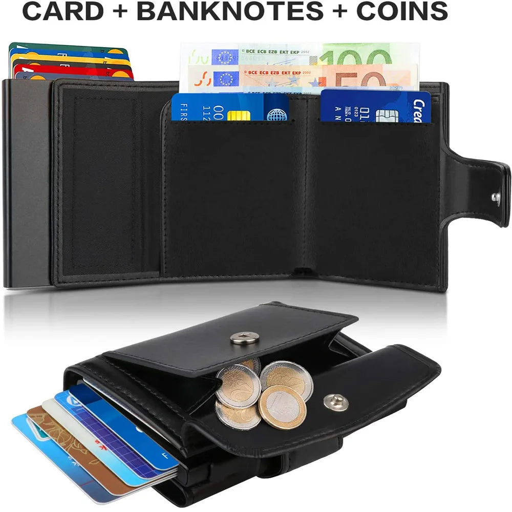 RFID Microfiber Leather Men's Trifold Wallet – Slim Card Holder with Coin Pocket