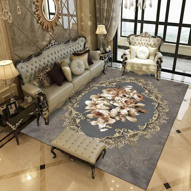 European Luxury Large Area Rug – Washable Non-Slip Carpet for Living Room & Bedroom
