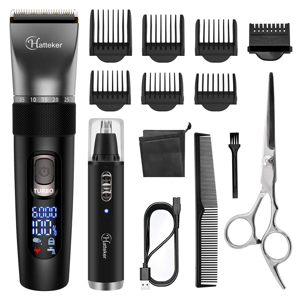 HATTEKER Multifunction Hair Clipper & Nose Trimmer – Waterproof, 120-Min Runtime, USB Fast Charge