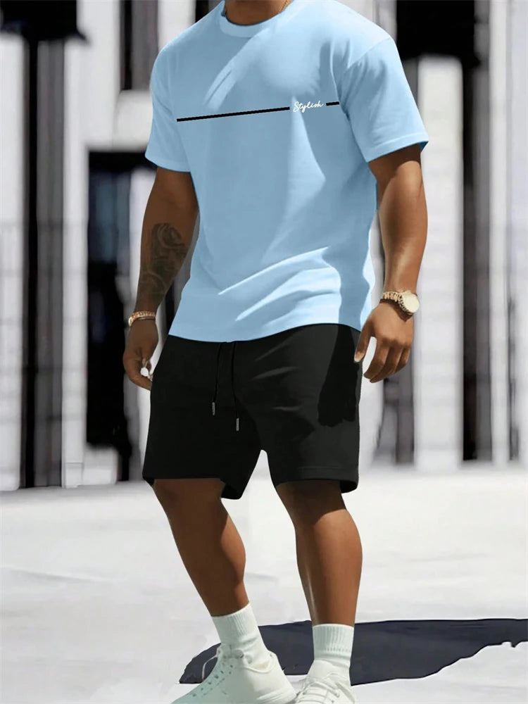 Men's Cross Print Short Sleeve T-Shirt & Shorts Set – Casual 2-Piece
