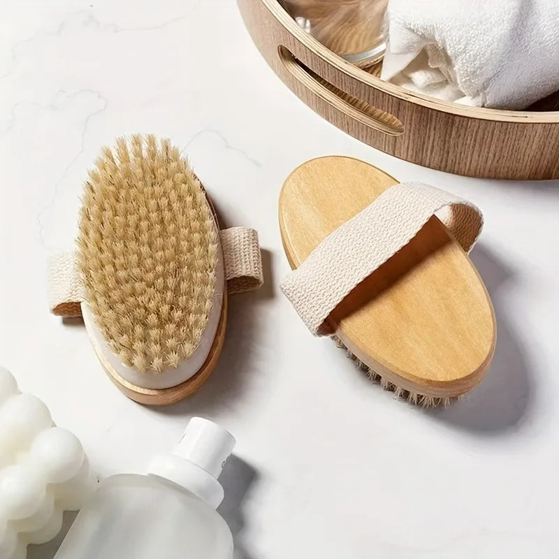 Natural Bristle Body Spa Brush – Wet & Dry Skin Soft Bath Massager