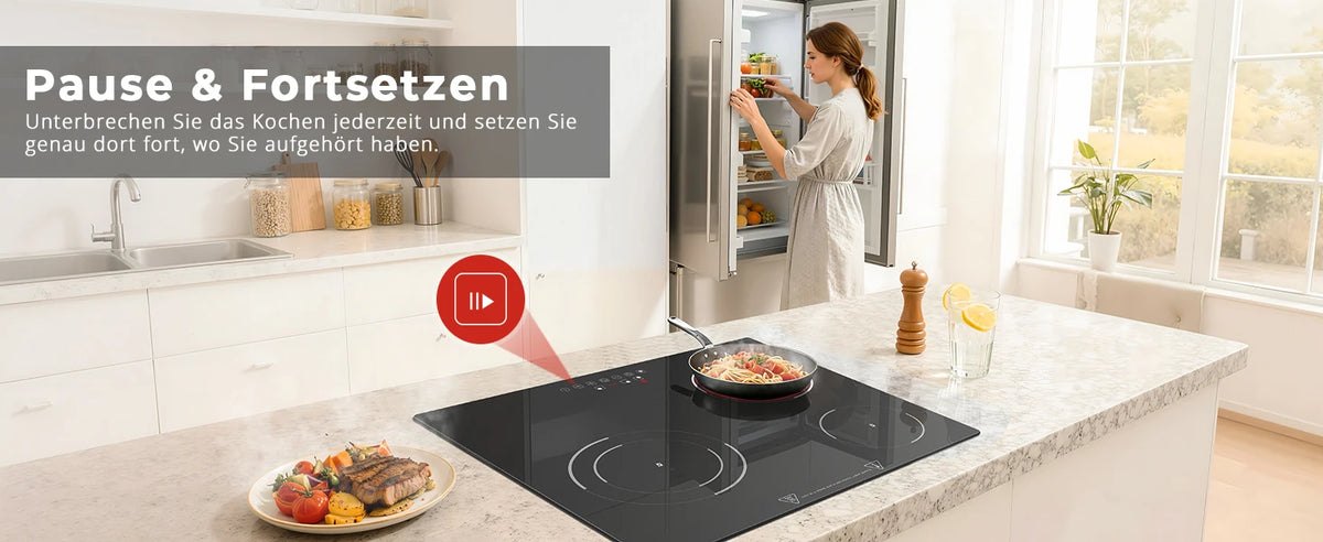 6000W 4-Zone Ceramic Induction Hob – 60cm Black Glass, Touch Control, 9 Power Levels, Timer & Child Lock