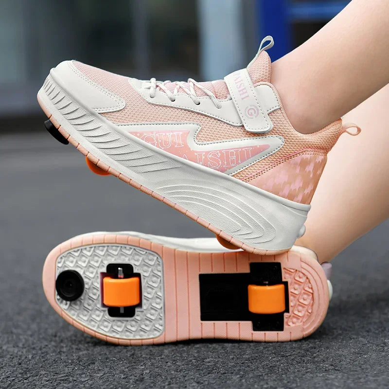 2-Wheel Luminous Roller Skates for Boys & Girls – Dual-Use LED Light Outdoor Wheeled Sports Shoes