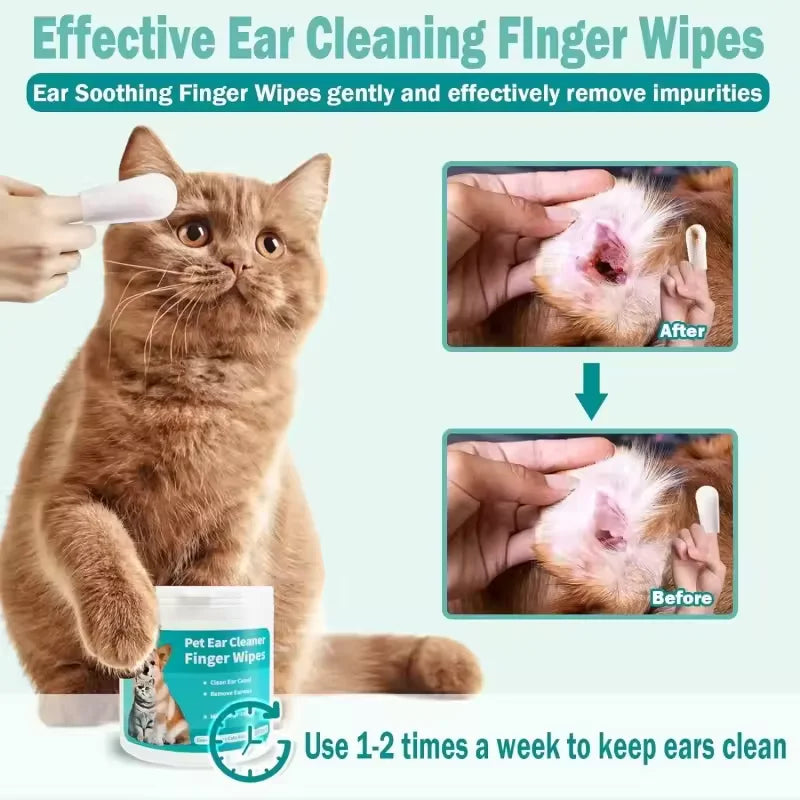 Pet Ear Cleaning Wipes — Disposable Finger Cover Ear Care for Dogs & Cats