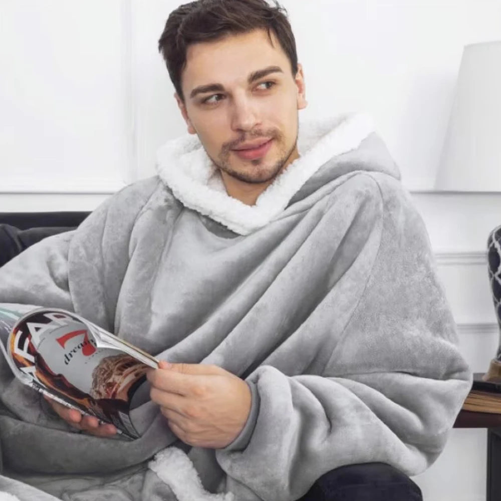 Super Long Flannel Blanket Hoodie – 180cm Oversized Fleece Sweatshirt with Sleeves for Women & Men
