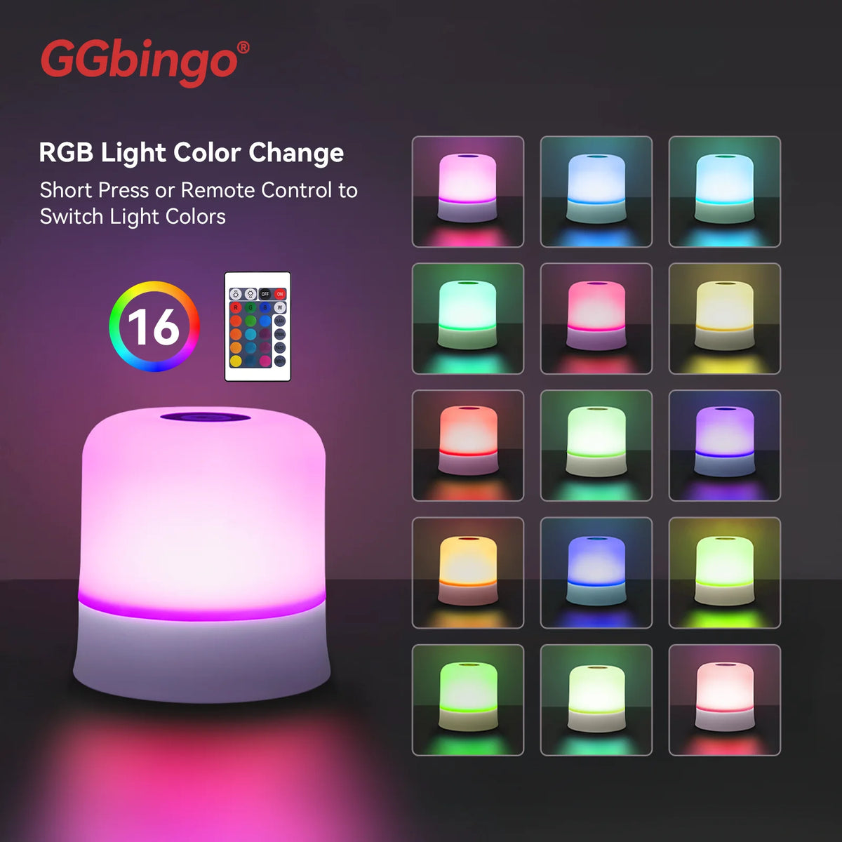 RGB Touch Night Light – Rechargeable Dimmable Table Lamp with Remote for Bedroom & Living Room