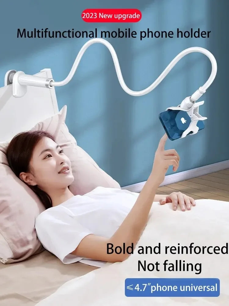 Hands-Free. Any Angle. Anywhere. — Flexible Gooseneck Long Arm Phone Holder Clamp Bracket | Bedside, Desktop, Overhead Live Streaming, White & Black